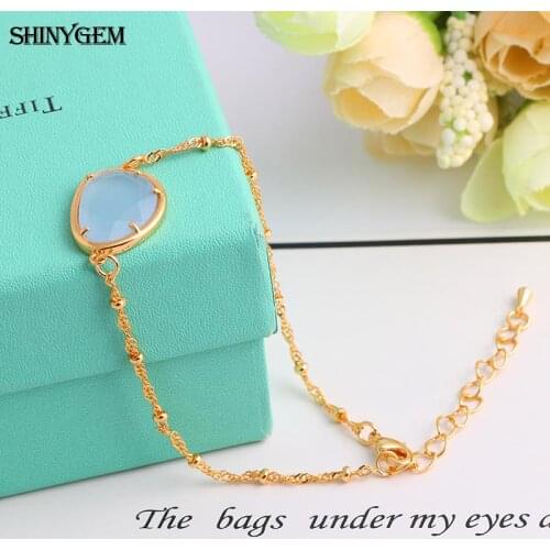 ShinyGem Water Drop Shape Faceted Crystal Charm Bracelet Gold Plating Link Chain Natural Druzy Gem Stone Bracelets For Women
