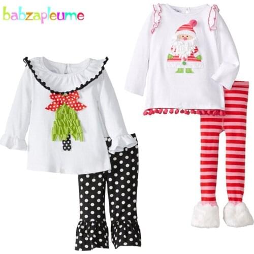 0-7Years/Autumn Winter Kids Girls Clothing sets Child Tracksuit Santa Design Girl Outfit tops pant 2pcs baby suit Christmas A054