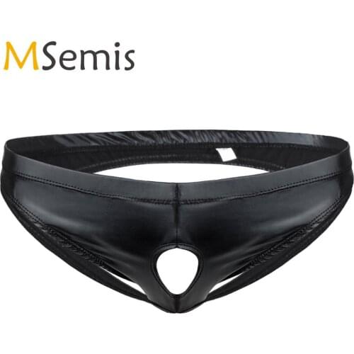 Sexy Mens Sissy Bikini Briefs Lingerie Patent Leather Jockstrap Underpant Gay Open Butt Panties Erotic Underwear with Penis Hole