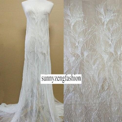 Heavy Beading Luxury Evening Bridal Wedding Dress Lace Fabric Pearls Beading Design