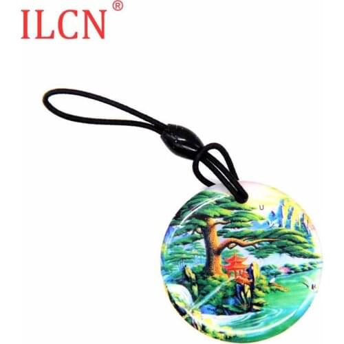 UID S50 1K 13.56Mhz Rewritable IC Card Tree Pattern Dropping Glue Circular Waterproof Keyfob Keychain Changeable NFC Card 1pcs