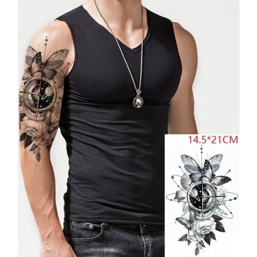 Waterproof Temporary Tattoo Sticker Butterfly Rose Flower Compass Fake Tatto Flash Tatoo Back Leg Arm Art for Women Men