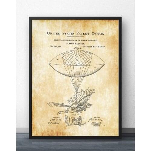 Balloon Bird Flying Machine Patent Blueprint Wall Art Paint Wall Decor Canvas Prints Canvas Art Poster Oil Paintings No Frame