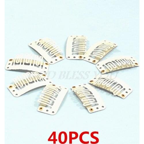 40Pcs/Lot U Shape Blonde Snap Clip For Hair Extension Wig Weft 32mm Ponytail Holder Drop Shipping