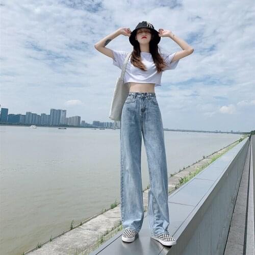 Woman Jeans High Waist Wide Leg Denim Clothing Blue Streetwear Vintage Quality Fashion Harajuku Straight Baggy Pants 2020