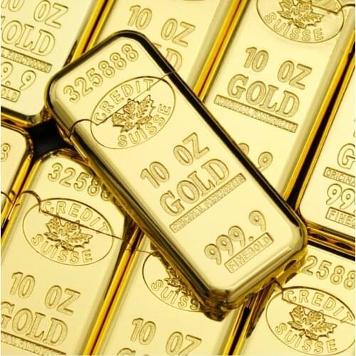 Gold brick shaped inflatable butane gas cigarette lighter cool creative Unusual flint grinding wheel open flame igniter gifts