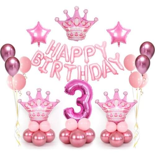 1st Happy Birthday Blue Pink Foil Number Balloons 18+ Kids Helium Balloon Baby Shower Party Festival anniversary Crown Decor