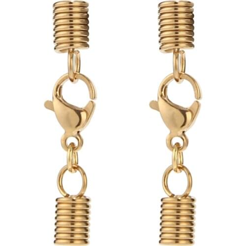 20pcs/lot Stainless Steel Necklace Cord End Caps Spring gold/silver tone With Lobster Claw Clasp For DIY Jewelry Findings