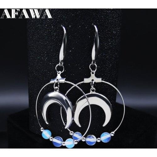 2021 Fashion Witchcraft Moon Opal Stainless Steel Earrings for Women Round Dangle Earring Jewelry pendientes mujer E613000