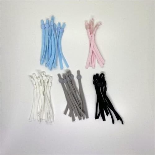 250pcs per bag Wholesale 5mm pink blue black white color elastic band with ajustable buckle stopper for diy sewing material