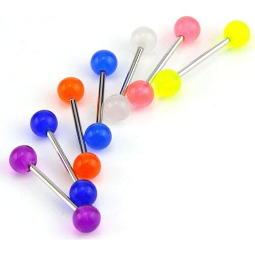 7PCS/Set Luminous Glow Acrylic Tongue Rings Nose Barbell Bars Body Piercing Jewelry