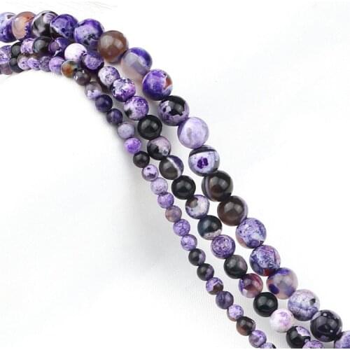 8/6/4mm For DIY Bracelet Jewelry Making Accessories Handmade Handicraft Purple Natural Stone Smooth Fire Agates Round Loose Bead