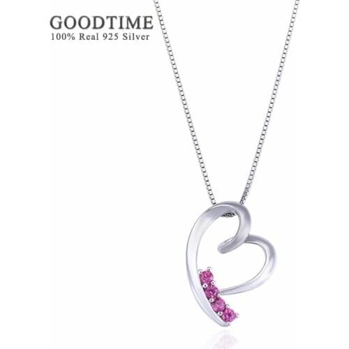 Noble Women Pure 925 Sterling Silver Necklaces Crystal Heart Shape Purple Zircon Pendant Necklaces Girl Chain Jewelry Accessory