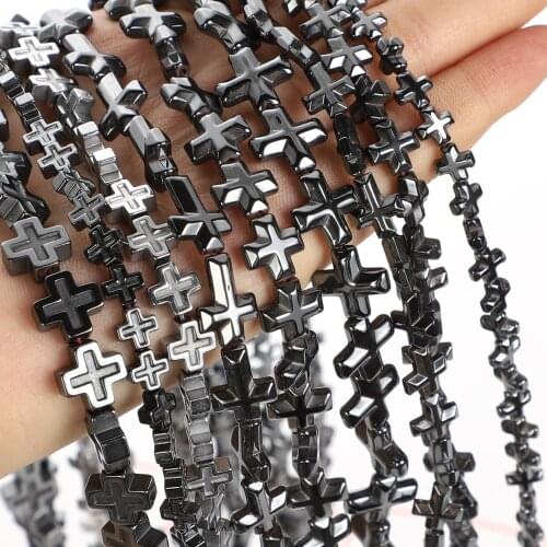 New Cross-Shaped Black Hematite Beads Natural Stone Beads Round Loose Beads For Jewelry Making DIY Bracelet Accessories 3-8mm