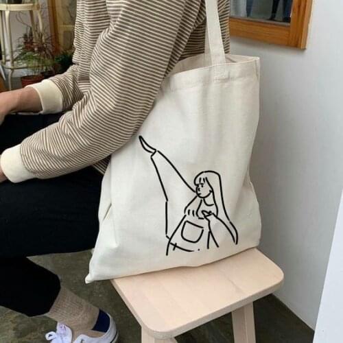 Ladies Handbags Women Canvas Shoulder Bags Harajuku Aesthetics Female Fashion Tote Grocery Reusable Foldable Shopping Bag