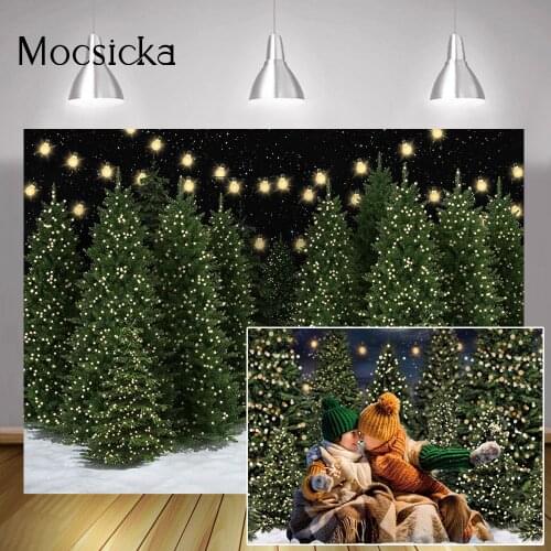 Christmas Forest Photography Backdrop Winter Wonderland Snow Tree Starry Sky Xmas Background Portrait Photo Studio Photocall