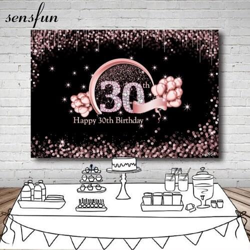 Sensfun Black Rose Gold Glitter Bokeh Backdrops For Girl Lady Woman Happy 20th 30th 40th Birthday Party Photography Backgrounds