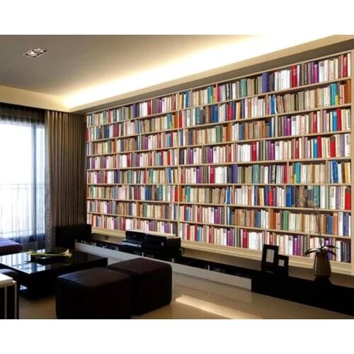 Photo wall murals wallpaper 3D mural decoration bookcase bookshelf living room TV background wall