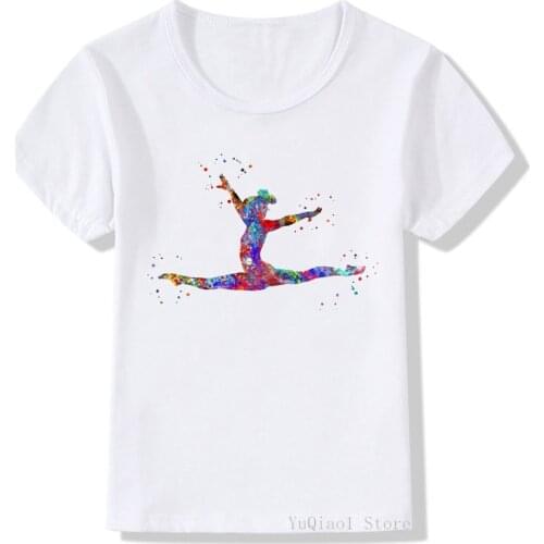 Watercolor gymnastics art print t-shirt for girls GYM lover birthday gift t shirt white custom tshirt kids clothes wholesale