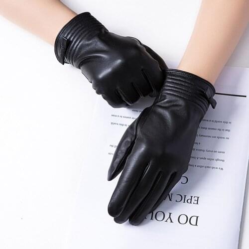 Classic Genuine Sheepskin Leather Gloves Touch Screen Glove Autumn Winter Lining Warm Mittens S2119