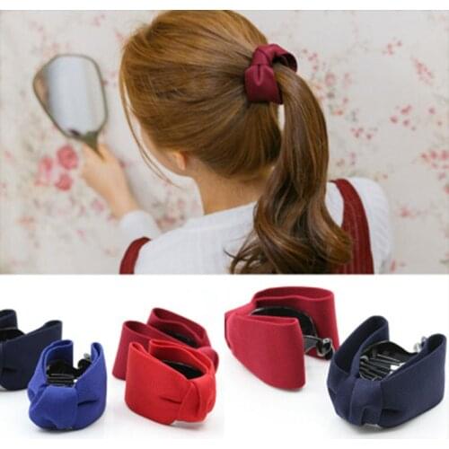 Korean Bow Hair Claw Elegant Solid Cloth Fabric Women Banana Hair Clips Ponytail Girl Hair Accessories