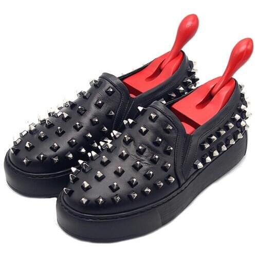 New genuine leather sneakers casual shoes for men loafers board shoes rivet increase sport shoes slip on men shoes