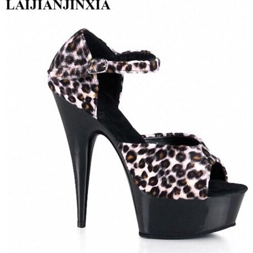 LAIJIANJINXIA 2018 Woman Summer Ultra-high Heels 15cm Sandals Leopard Grain Womens Shoes Banquet Thick Models High Heels Shoes
