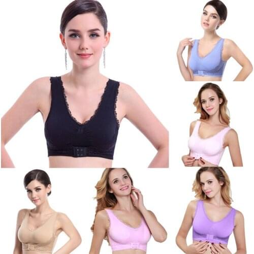 Womens Seamless Sports Front Buckle Yoga Bra Crop Top Vest Comfort Stretch Bras Stretchy Contour Bra Front Buckle Prevent Chest