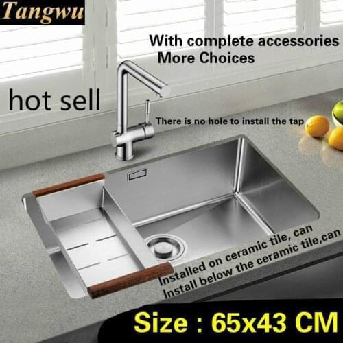 Free shipping Kitchen sink standard mini durable 304 stainless steel 1.2 mm handwork single slot hot sell 65x43 CM