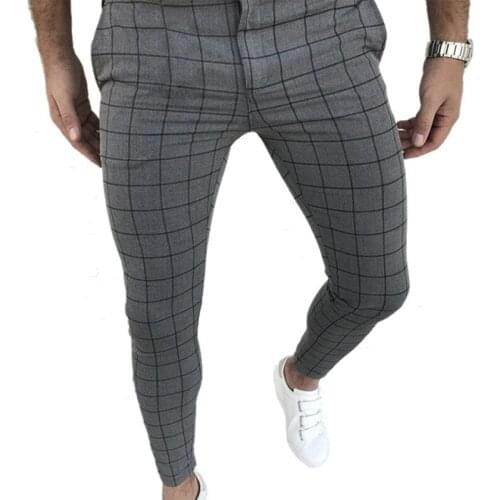 Mens Clothing New Zip Up Mens Slimming Plaid Pants Black Loongewear Male Formal Trousers Business Grey Casual Pants