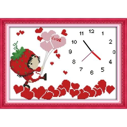 Strawberry girl cross stitch kit 14ct 11ct count print canvas wall clock stitches embroidery DIY handmade needlework plus