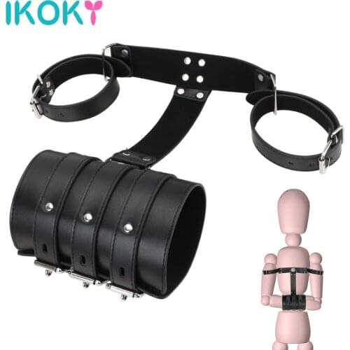 PU Leather Wrist Cuffs Handcuffs, Arm Binder Armbinder Restraints, Adjustable Arms Behind Back Bondage, Sex Toys Adult Games