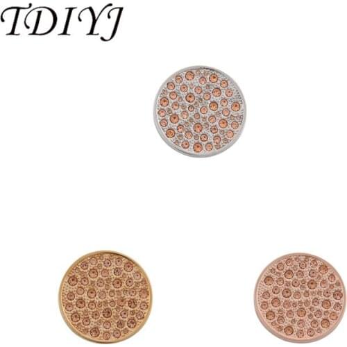 TDIYJ Newest Zinc Alloy 33MM Champagne Crystal Coin Disc for Frame Coin Holder Necklace 1Pcs/lot