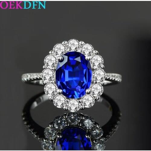 OEKDFN Luxury 100% 925 Sterling Silver Ring Sparkling Sapphire AAAAA+ Zircon Wedding Engagement Ring Women Finger Bands Jewelry