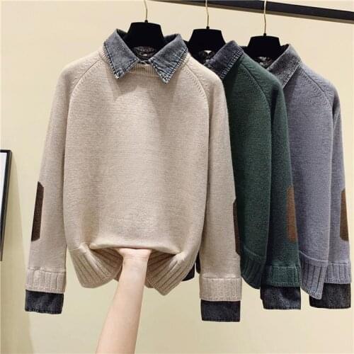 Autumn Winter Women Pullver Sweaters Solid Pullover Long Loose Striped Korean Jumpers Candy Color Oversized Female Cloths Tops