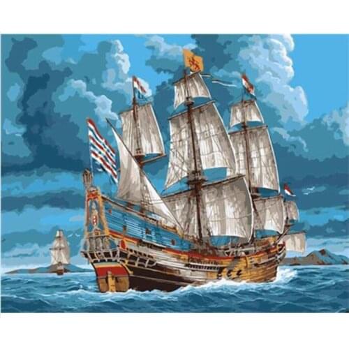 Sailing boat diamond mosaic sea scenery embroidery painting rhinestone sticker wall decoration diamond art needlework handcraft