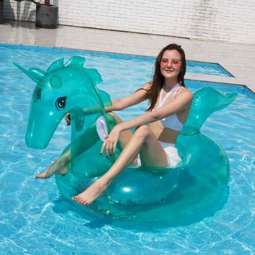 Clear Giant Unicorn Inflatable Pool Float Row Swimming Circle Thick PVC Swimming Ring for Adult Women Pool Mattress Party Toys
