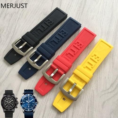 22mm 24 mm Black Silicone Rubber Watch Band Strap With Watches Thicken Buckle Belt Watch Accessories + Tools For Breitling