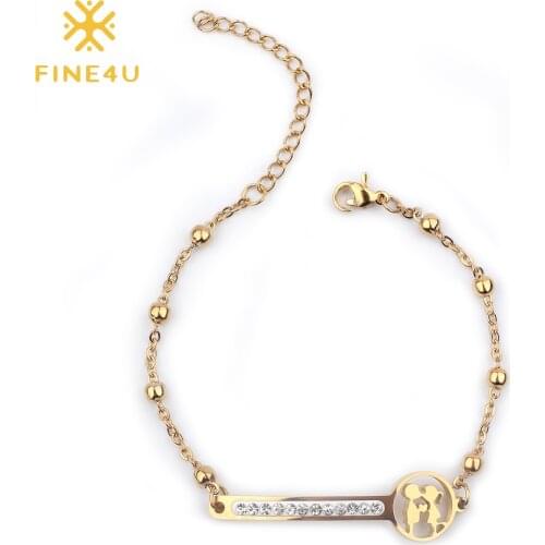 FINE4U B134 Luxury Zircons Jewelry Stainless Steel Link Chain Bracelet Heart Tree Of Life Coins Bracelets For Women