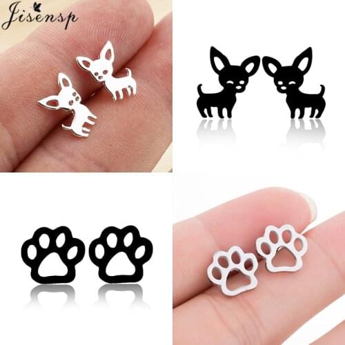 Jisensp Stainless Steel Dog Paw Earrings for Women Fashion Earings Jewelry Cute Chihuahua Stud Earrings Piercing Studs oorbellen