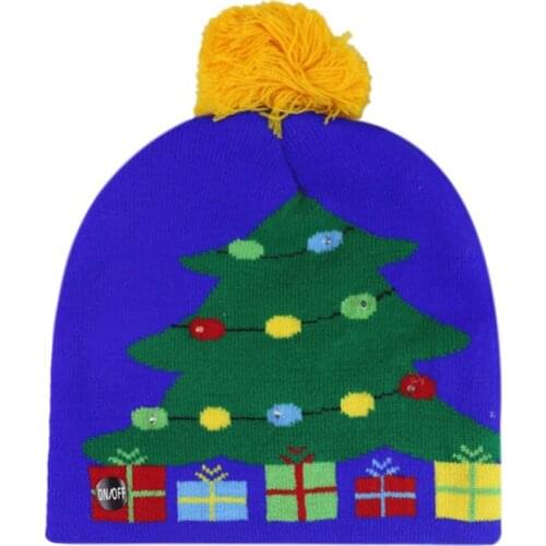 Christmas Hats Led Snowman Elk Christmas Tree Flanged Ball Knitted Hat Colorful Dazzling Lights Decorative Hat