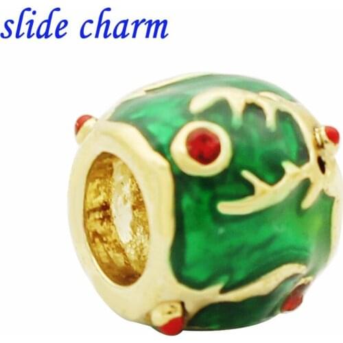 Slide charm Free shipping Green Dijiao Christmas deer head charm beads fit Pandora bracelet