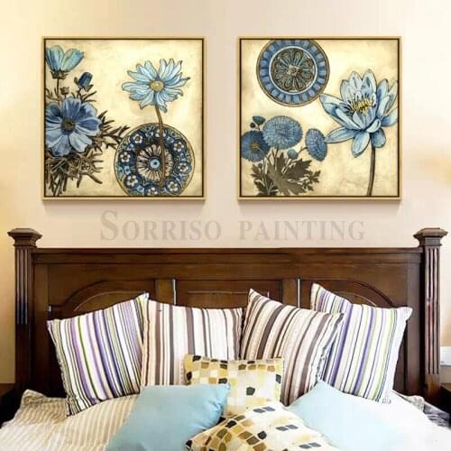 Blue Lotus Flower Canvas Painting Prints For Living Room Wall Art Bedroom Pictures Home Dining Decor Hallway Corridor Posters