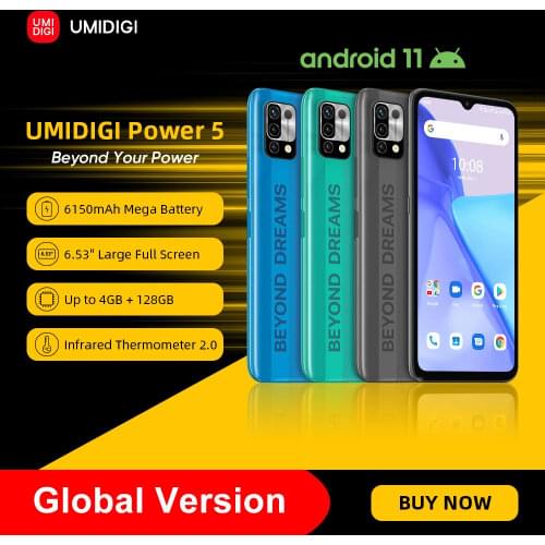 [In Stock] UMIDIGI Power 5 Global Version 128GB Smartphone Android 11 Helio G25 16MP AI Triple Camera 6150mAh 6.53'' Full Screen