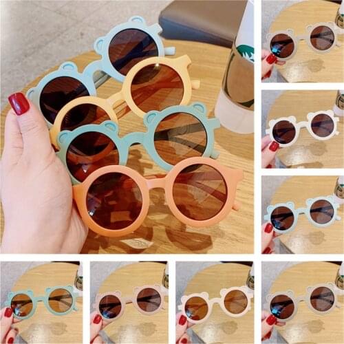2021 Boy Girl Cute Cartoon Bear Shape Fashion Round Sunglasses Children Vintage Sunglasses UV Protection Classic Kids Eyewear