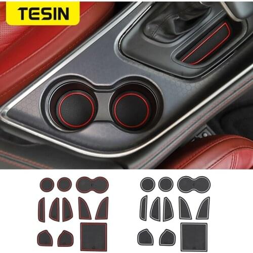 TESIN Door Groove Mat For Dodge Challenger 2015+ Car Door groove pad Anti-Slip Anti-dirty Mat Accessories For Dodge Challenger