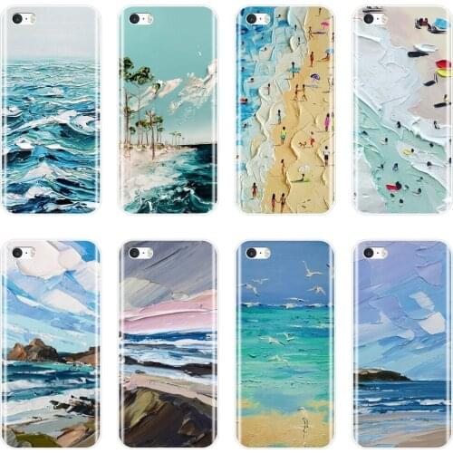TPU Art Beach Blue Ocean Painting Aesthetic Case For iPhone 4 4S 5 5C 5S SE Soft Silicone Back Cover For iPhone 4 5 S Phone Case