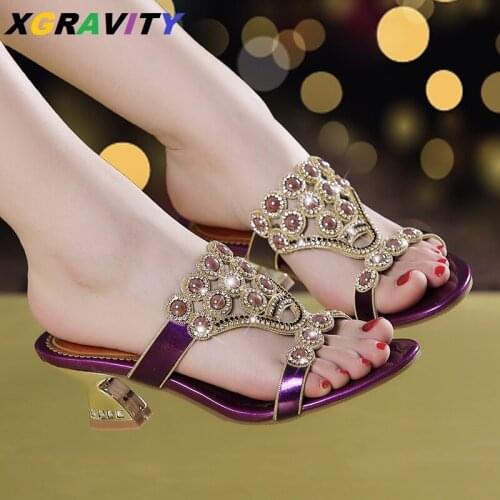 XGRAVITY Size 34-41 Rhonestone Sexy Strange High Heel Pumps Sexy Ladies Crystal Shoes Elegant Womens Party Shoes Ladies D24