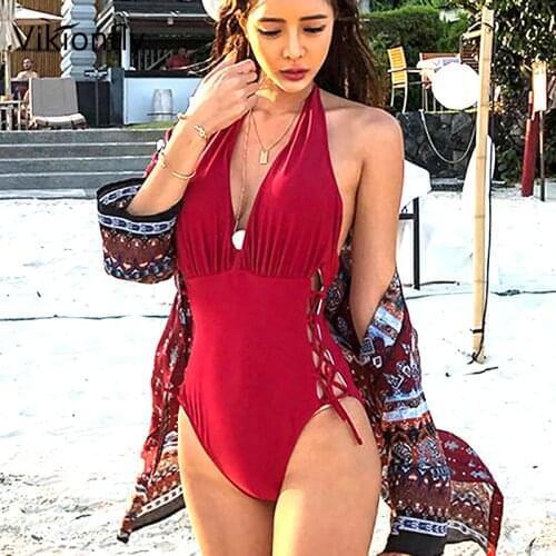 Vikionfly Red One-piece Swimwear