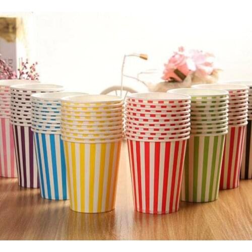 High-Grade Disposable Vertical Stripe Paper Cup Color Environmental Protection Drinking Water Party